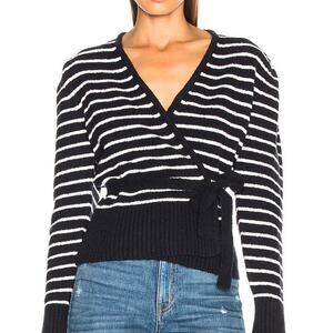 ALEXA CHUNG Cotton Ballet Style Breton French Navy Cream Stripe Wrap Sweater S